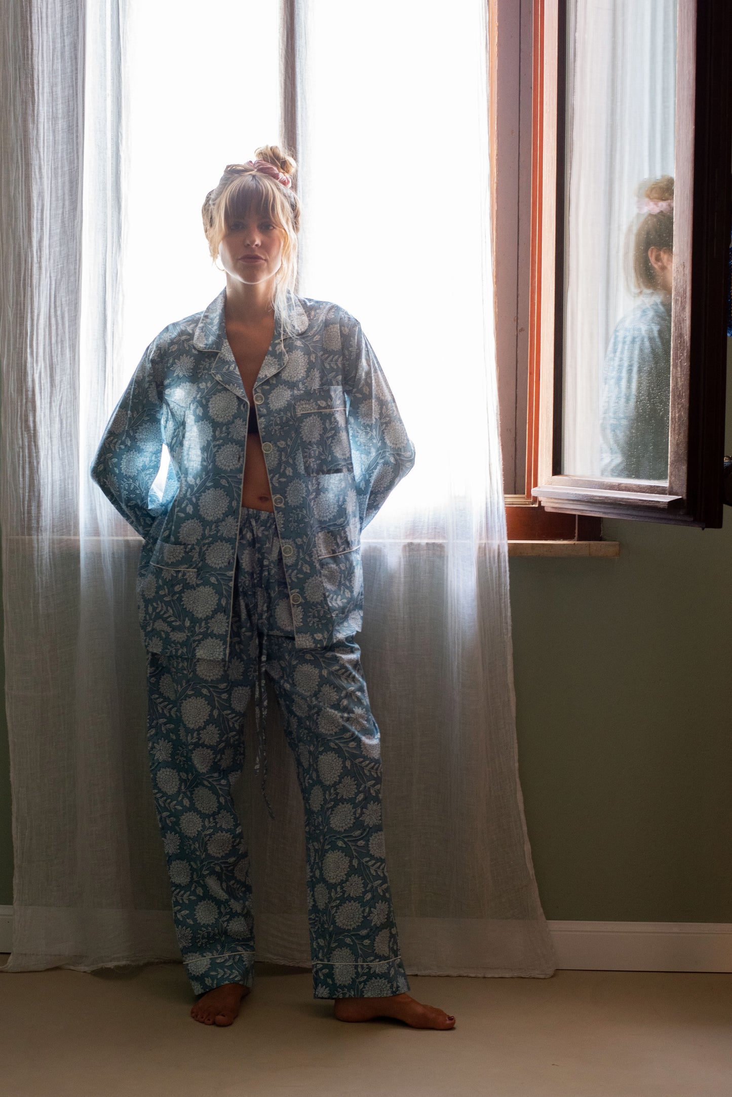 Blue floral pajama set