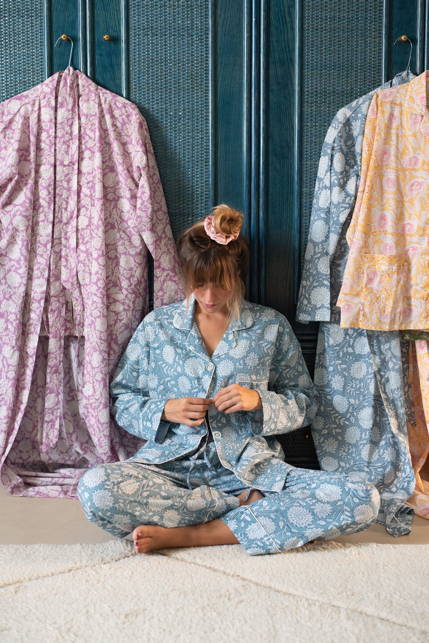 Blue floral pajama set