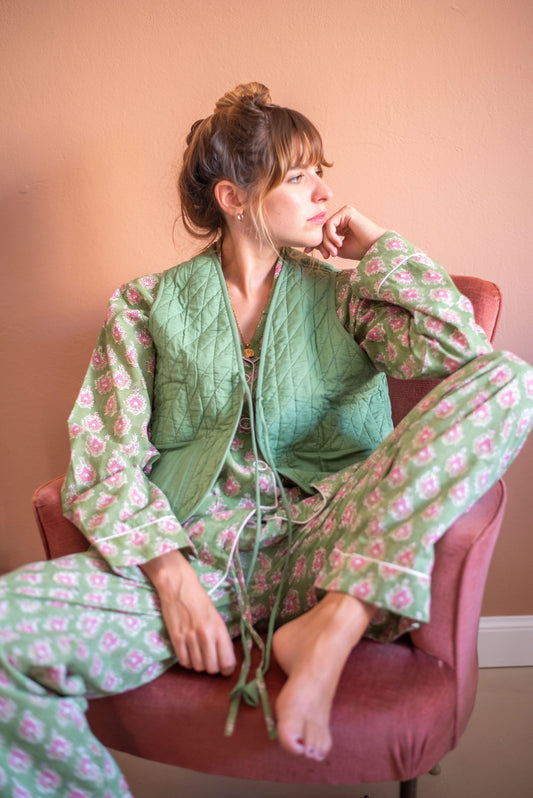 Green floral pajama set - Foresta