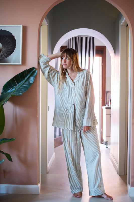 Sage green striped pajama set - Foresta