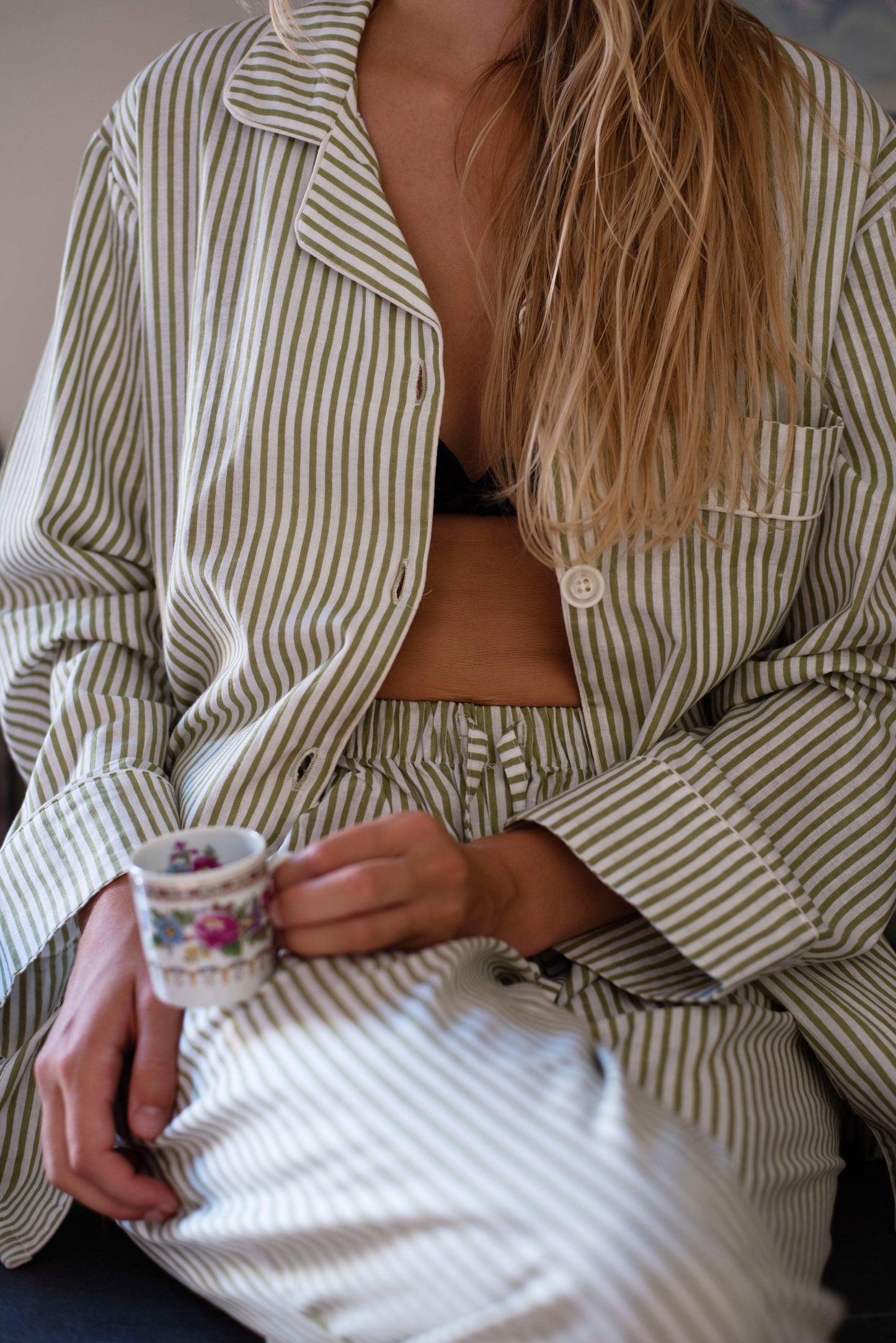 Sage green striped pajama set - Foresta