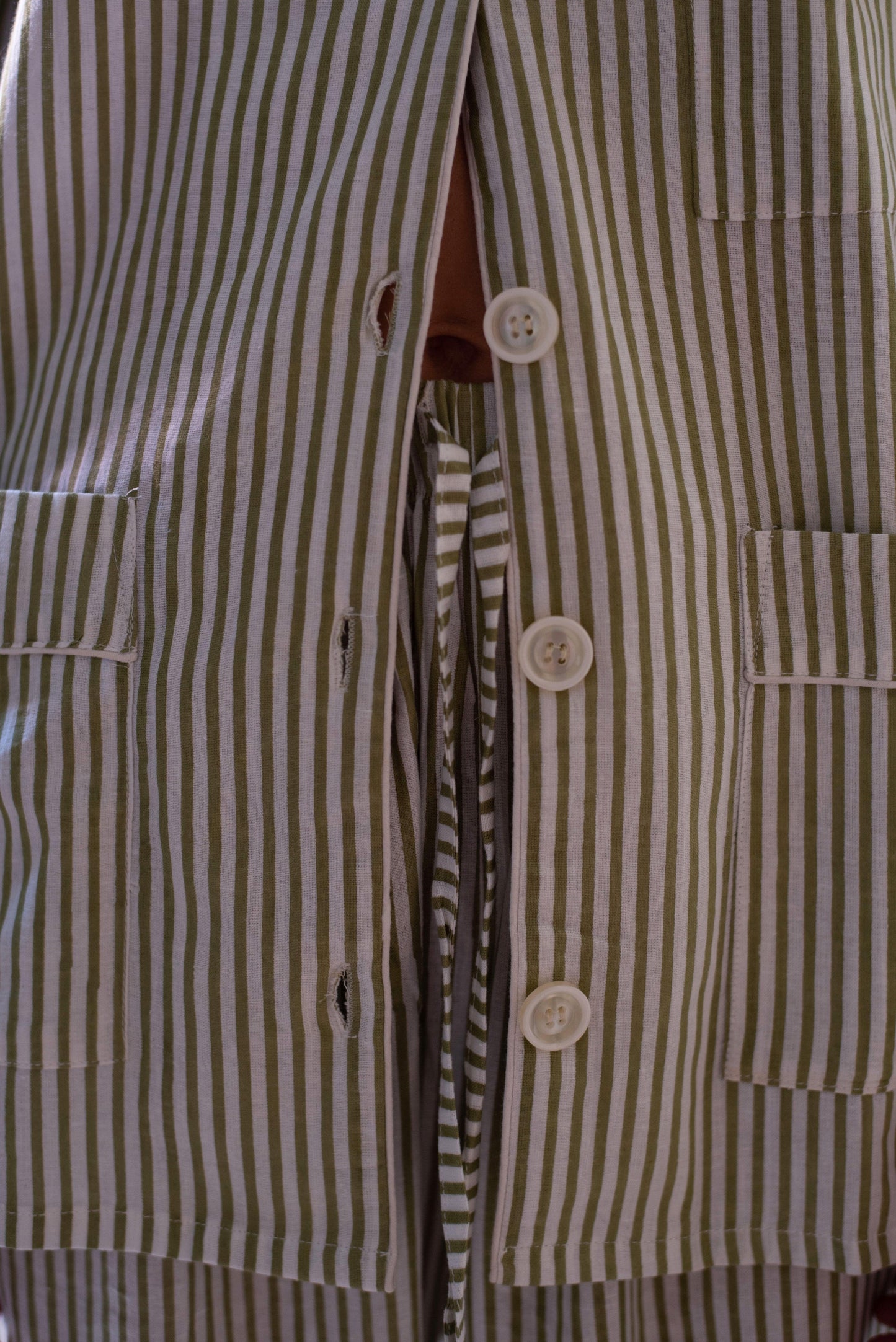 Sage green striped pajama set - Foresta