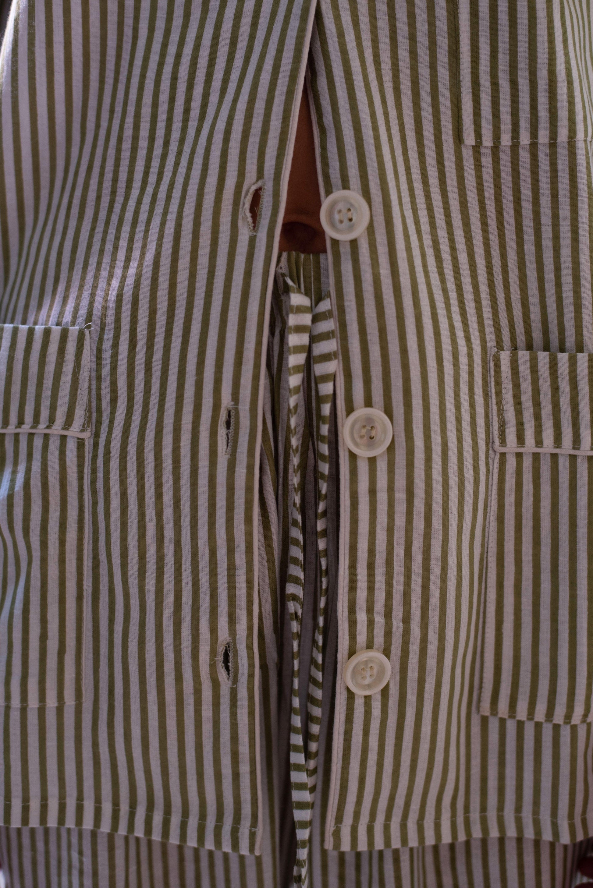 Sage green striped pajama set - Foresta