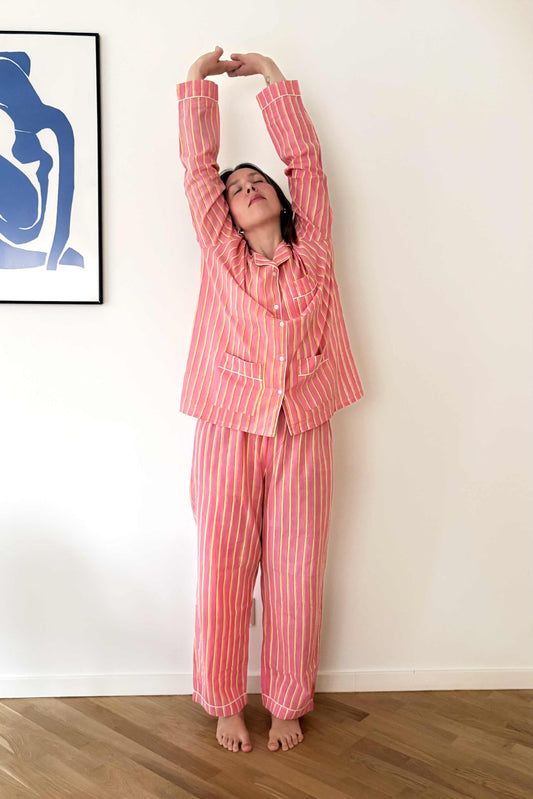 Pink Striped Long Sleeve Pajama Set